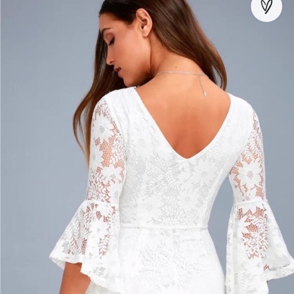 Lulus Allure 'Em In White Lace Bell Sleeve Bodycon Dress L - Picture 5 of 9